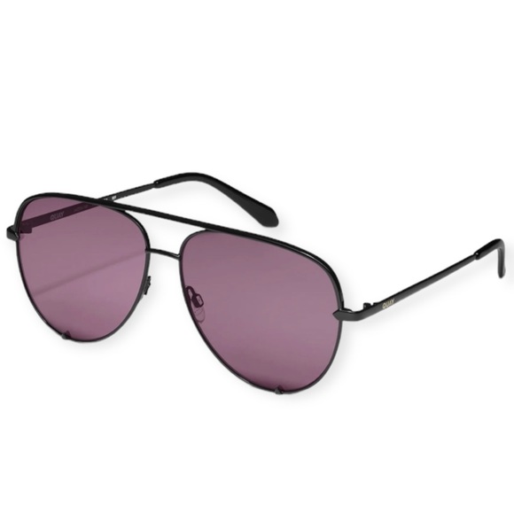 QUAY High Key Sunglasses Black Frame Black Amethyst Lens Aviator Extra Large NWT - Picture 3 of 14